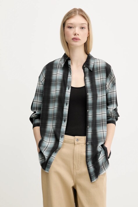 Vans cămașă culoarea negru, cu guler clasic, relaxed, VN000MN1BLK1