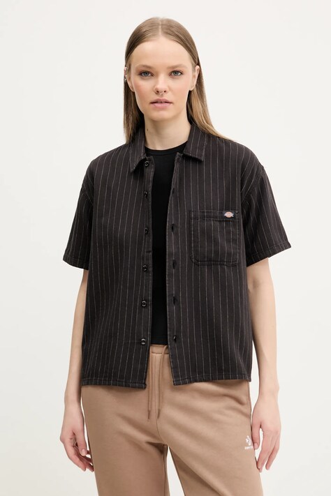 Dickies camasa din bumbac femei, culoarea negru, cu guler clasic, regular, DK0A4Z7UBLK1