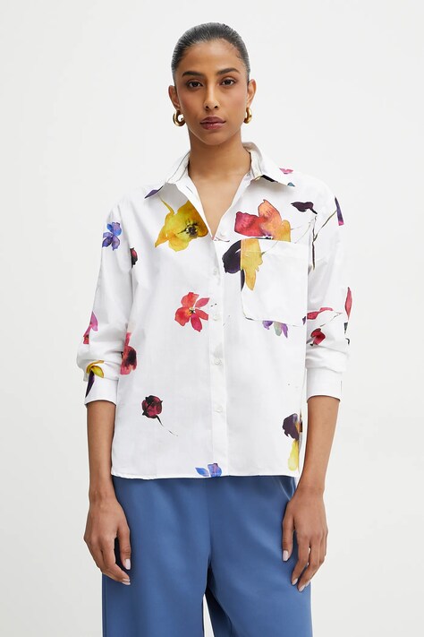 MAX&Co. cămașă din bumbac femei, culoarea alb, cu guler clasic, regular, 2516111054200