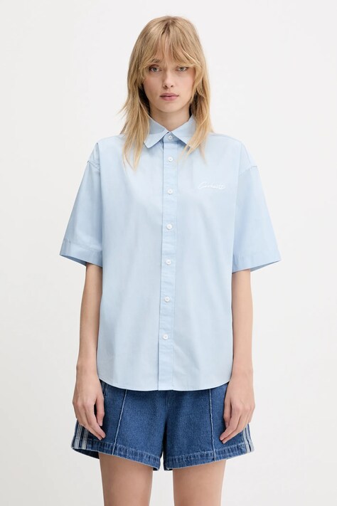 Хлопковая рубашка Carhartt WIP S/S Jaxon Shirt relaxed классический воротник I033080