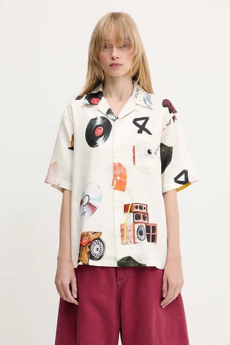Рубашка Carhartt WIP S/S Jacob Rochester Shirt цвет бежевый regular классический воротник I034551