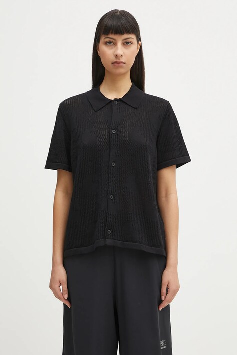 Бавовняна сорочка Carhartt WIP W’ S/S Temple Knit Shirt колір чорний regular класичний комір I034541