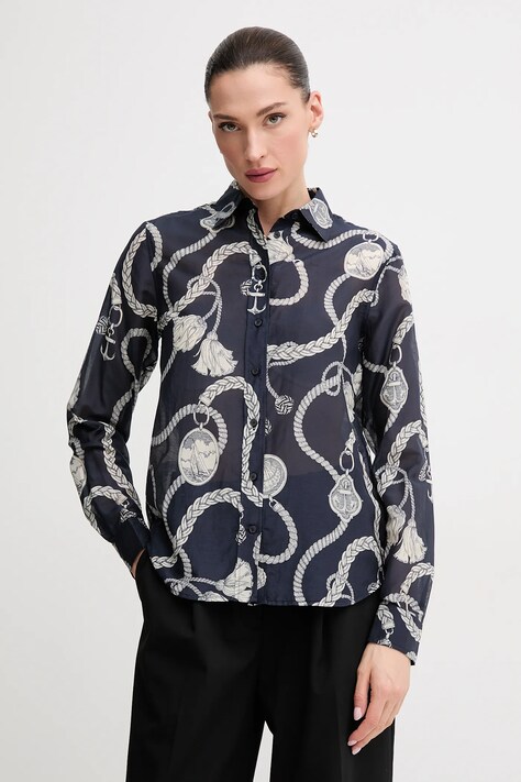 Gant cămașă din amestec de mătase femei, culoarea bleumarin, cu guler clasic, regular, 4300456