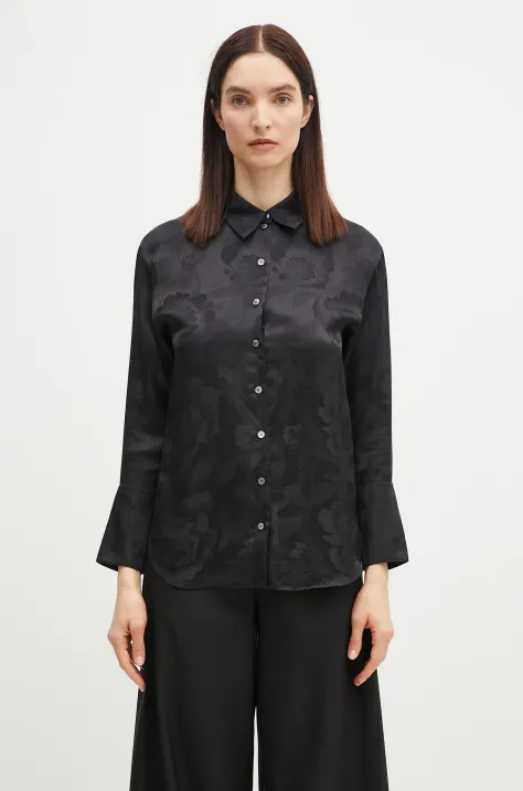 Kenzo cămașă de mătase femei, culoarea negru, cu guler clasic, regular, FF52CH2549JR.99