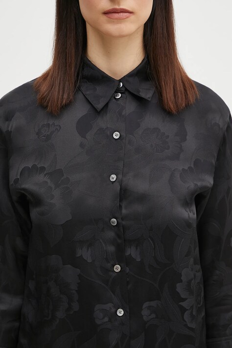 Kenzo koszula jedwabna damska kolor czarny regular z kołnierzykiem klasycznym FF52CH2549JR.99