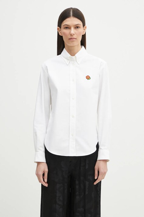Kenzo cămașă din bumbac femei, culoarea alb, cu guler clasic, regular, FF52CH2649LO.01