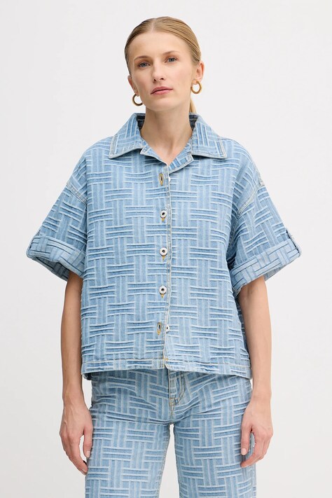 Kenzo koszula jeansowa damska kolor niebieski relaxed z kołnierzykiem klasycznym FF52DC2496J4.DB