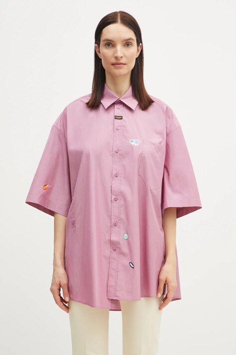 Bavlněná košile Martine Rose Boxy Wrap fialová barva, relaxed, s klasickým límcem, 440WS22604