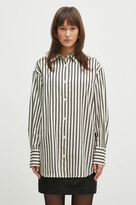 Памучна риза Anine Bing Plaza Shirt дамска в бежово със свободна кройка с класическа яка A.07.10881
