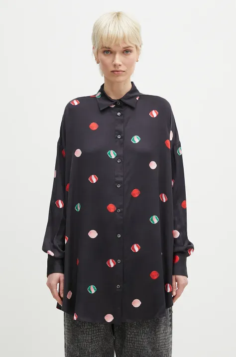 Рубашка Fiorucci Lollipop Print женская цвет чёрный relaxed классический воротник W02SPTLO285VI01BK03