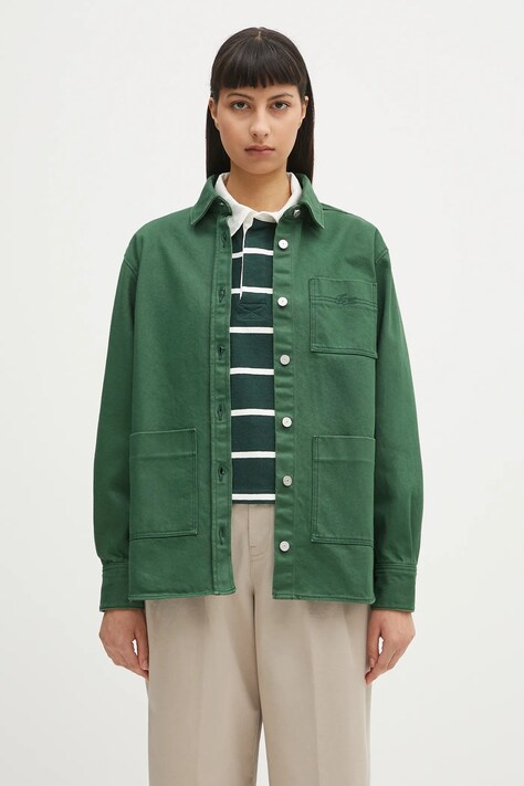 Lacoste cămașă jeans culoarea verde, de tranzitie, BF2125