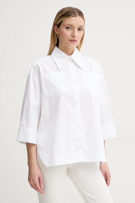 Хлопковая рубашка MMC STUDIO женская цвет белый relaxed классический воротник PAGON.NEO