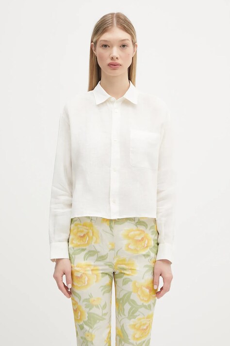A.P.C. cămașă de in Chemise Sophie Logo culoarea alb, cu guler clasic, relaxed, LIAEK.F12627