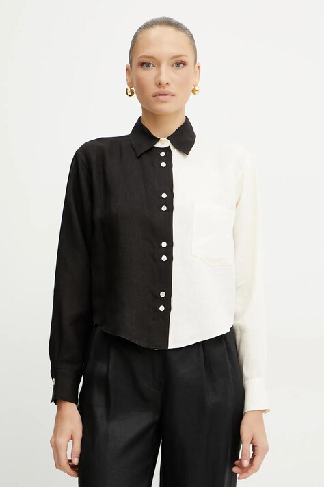 Forte Forte cămașă de in femei, culoarea negru, cu guler clasic, relaxed, 13829bis my shirt