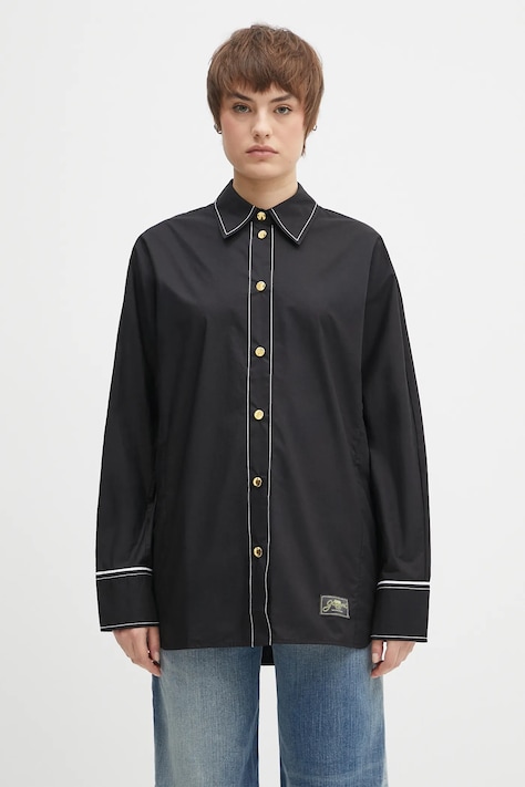 Βαμβακερό πουκάμισο GANNI Cotton Poplin Long Sleeve Raglan χρώμα: μαύρο, W0497