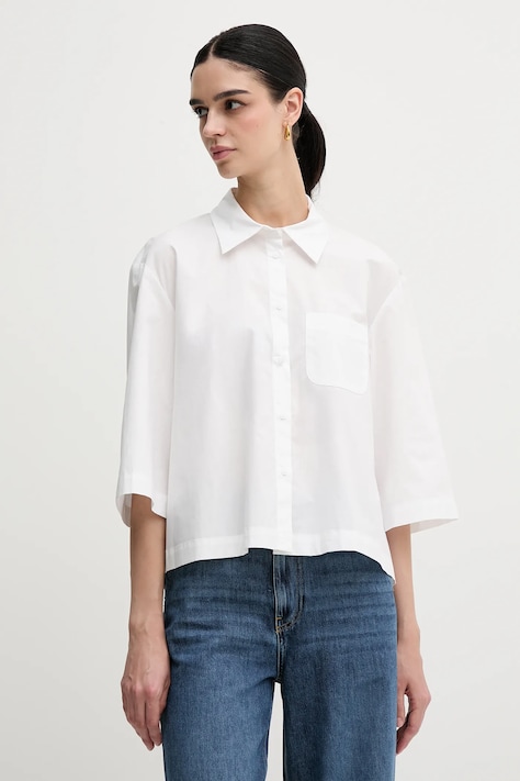 Sisley cămașă din bumbac culoarea alb, cu guler clasic, relaxed, 5WMELQ08V