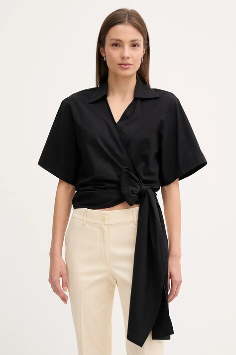 Sisley bluză din bumbac culoarea negru, uni, 52EHLQ091