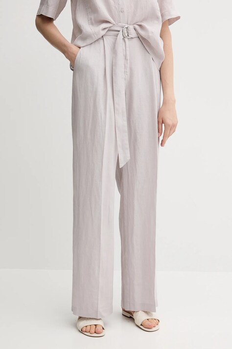 Sisley cămașă de in culoarea gri, cu guler clasic, relaxed, 5BMLLQ08U