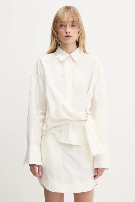 Рубашка с примесью льна JW Anderson Draped Twisted цвет бежевый relaxed классический воротник SH0346.PG1690.002