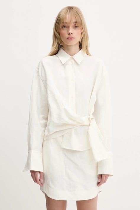 Сорочка з домішкою льону JW Anderson Draped Twisted колір бежевий relaxed класичний комір SH0346.PG1690.002