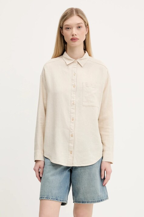 Hollister Co. cămașă de in culoarea bej, cu guler clasic, relaxed, KI340-5055