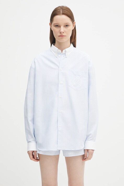 Bavlnená košeľa Sporty & Rich H&W Crest Oversized Oxford voľný strih, s klasickým golierom, SI025620243ST03