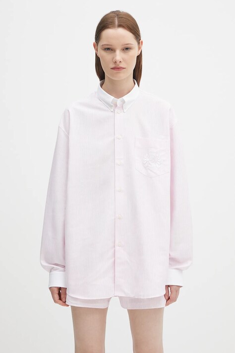 Sporty & Rich cotton shirt H&W Crest Oversized Oxford pink color relaxed SI025620243ST64