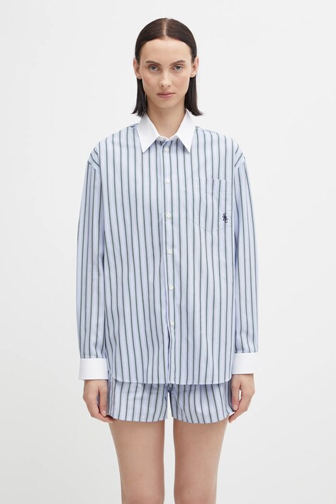 Sporty & Rich koszula bawełniana Src Oversized damska kolor niebieski regular z kołnierzykiem klasycznym SI019621302MU02