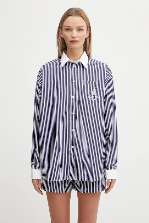 Бавовняна сорочка Sporty & Rich Vendome Oversized колір синій relaxed класичний комір SI019602231ST02