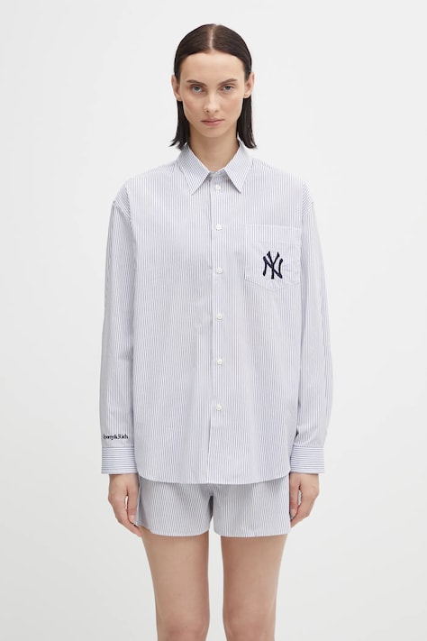 Хлопковая рубашка Sporty & Rich Yankees Serif Oversized цвет синий relaxed классический воротник SI006623631ST09