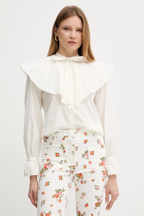 Bavlněná košile Weekend Max Mara dámská, béžová barva, regular, 2515111043600