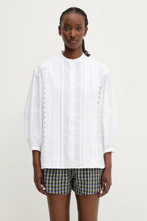 Βαμβακερό πουκάμισο Maison Kitsuné Crafted Embroidery χρώμα: άσπρο, OW00428WC5010