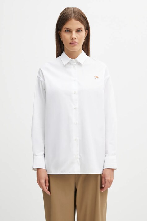 Памучна риза Maison Kitsuné Baby Fox Casual дамска в бяло със стандартна кройка с класическа яка OW00401WC0026