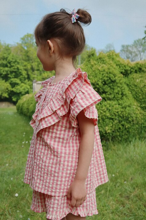 Konges Sløjd gyerek ing pamutból KIM FRILL SS SHIRT GOTS rózsaszín, KS102306