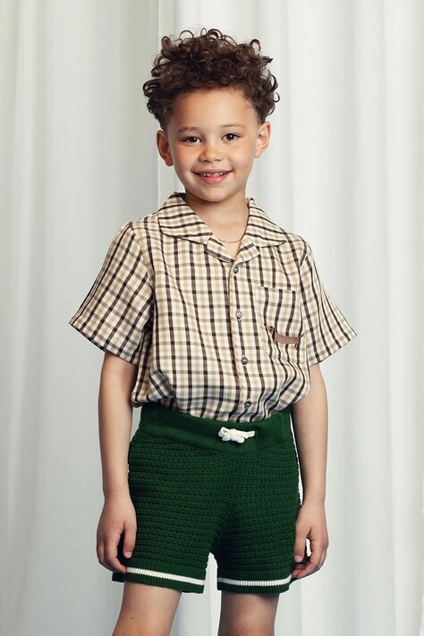 Mini Rodini camasa Gingham culoarea bej, 2522016013