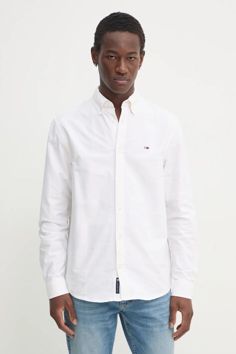 Tommy Jeans koszula męska kolor beżowy regular z kołnierzykiem klasycznym DM0DM20667