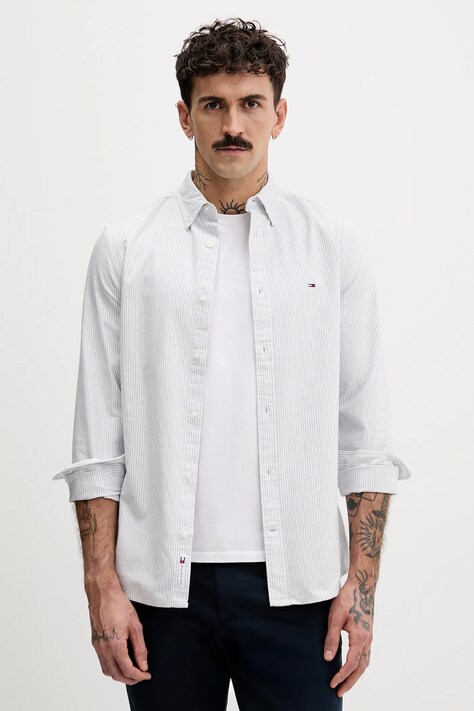 Tommy Jeans koszula bawełniana męska kolor żółty slim z kołnierzykiem button-down DM0DM20668