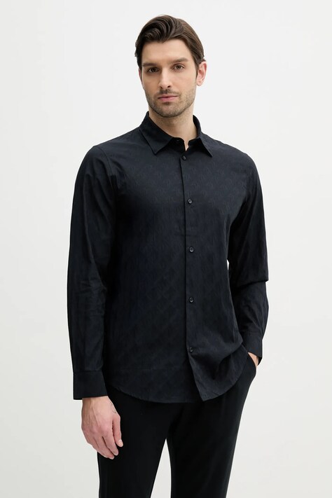Armani Exchange camasa din bumbac barbati, culoarea albastru marin, cu guler clasic, regular, XM000197 AF12179