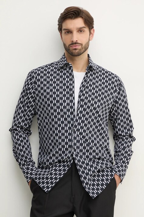 Karl Lagerfeld koszula bawełniana męska kolor czarny regular z kołnierzykiem klasycznym 551695.605000