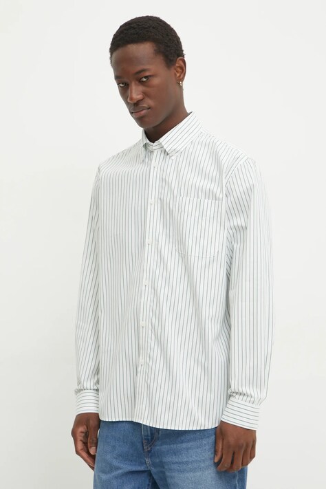 Les Deux cămașă din bumbac bărbați, culoarea alb, cu guler button-down, regular, LDM410206