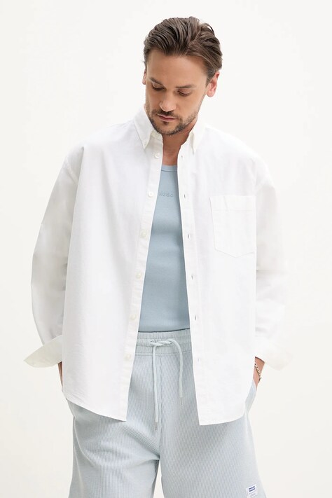 Hugo Blue camasa din bumbac barbati, culoarea alb, cu guler button-down, relaxed, 50534183