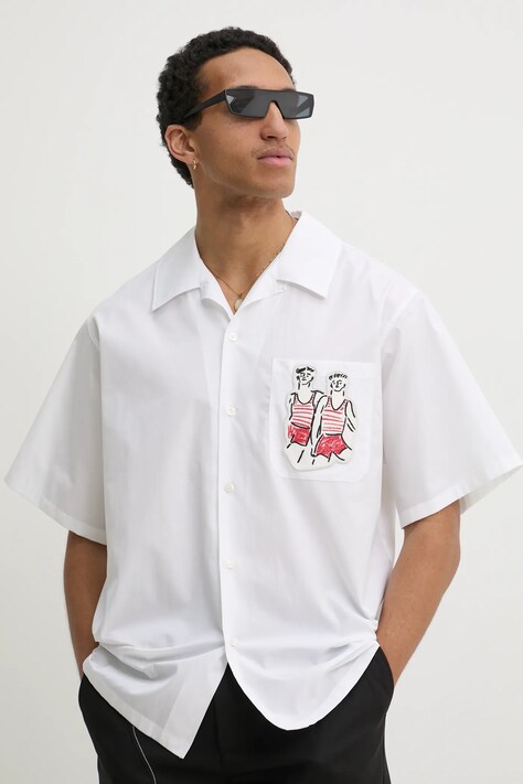 Памучна риза MSGM мъжка в бяло със свободна кройка с класическа яка 3840ME06X.257100