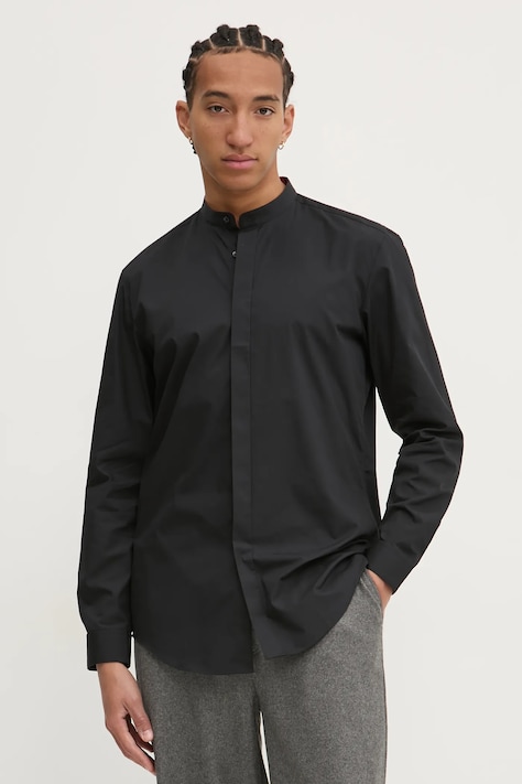HUGO camasa din bumbac barbati, culoarea negru, cu guler stand-up, slim, 50534067