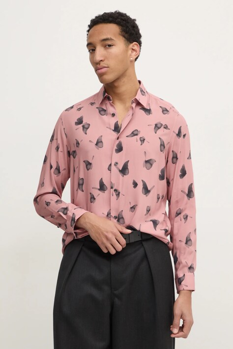 HUGO cămașă bărbați, culoarea roz, cu guler clasic, regular fit, 50534247