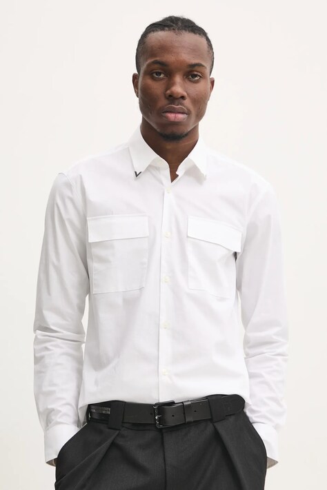 HUGO cămașă bărbați, culoarea alb, cu guler clasic, slim, 50534281