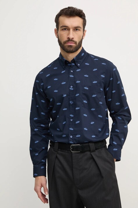 Boss Orange camasa din bumbac barbati, culoarea albastru marin, cu guler button-down, regular, 50530835