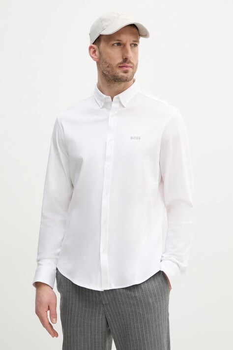 Košulja BOSS Green za muškarce, boja: bijela, regular, s button-down ovratnikom, 50533163