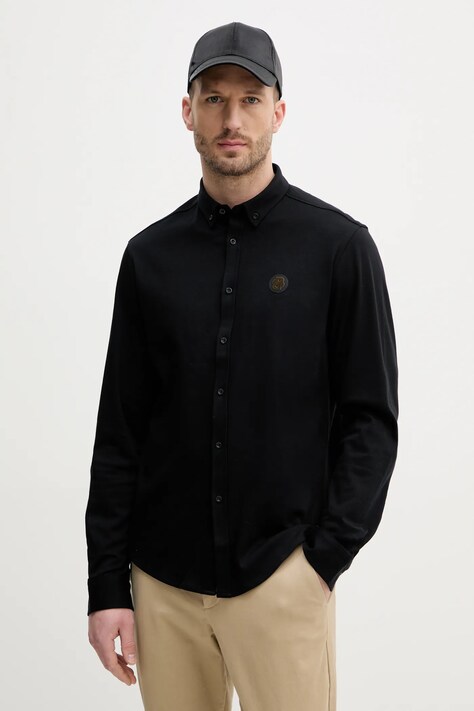 Πουκάμισο BOSS Green χρώμα: μαύρο, 50533163