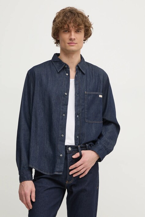 Calvin Klein Jeans camasa barbati, culoarea albastru marin, cu guler clasic, regular, J30J326584