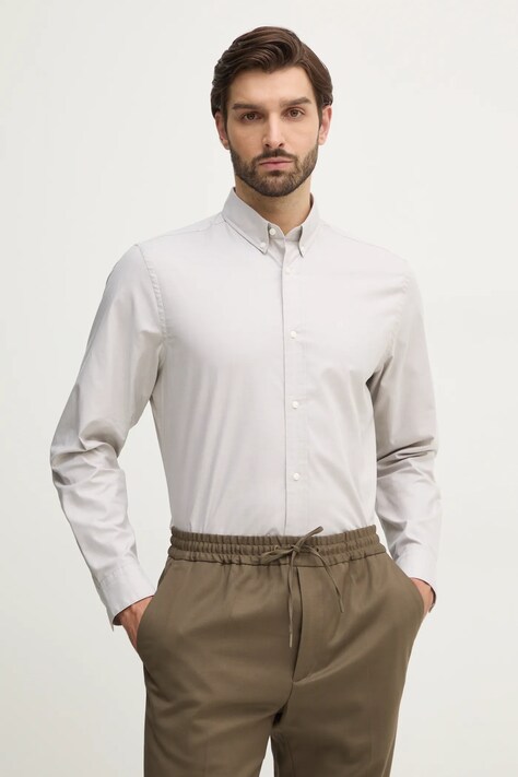Calvin Klein cămașă bărbați, culoarea bej, cu guler clasic, regular fit, K10K113614
